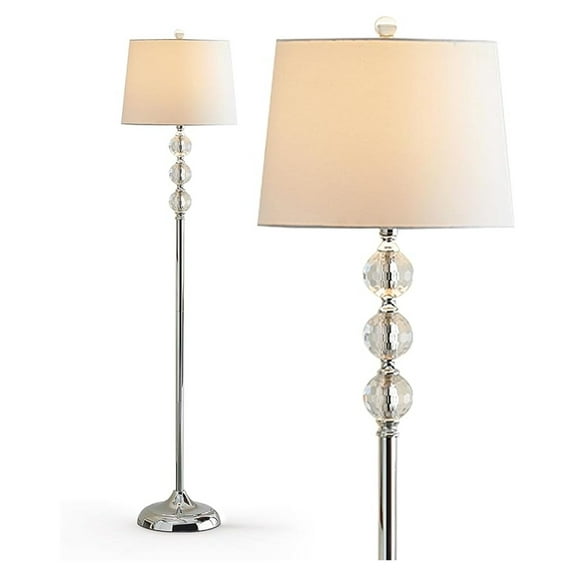Crystal Floor Lamp for Living Room, 61" Modern Crystal Standing Lamp for Bedroom, 3 Way Dimmable Tall Pole Light with White Shade for Office Study Room