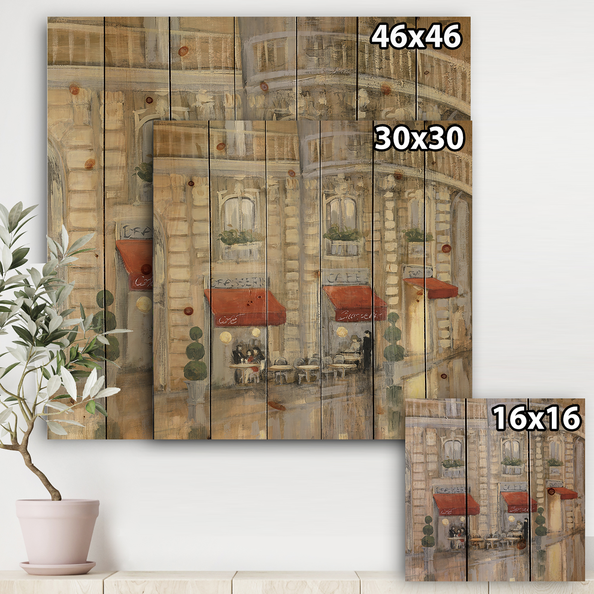 Designart 'Love Couple in Paris II' Romantic French Country Print on Natural Pine Wood