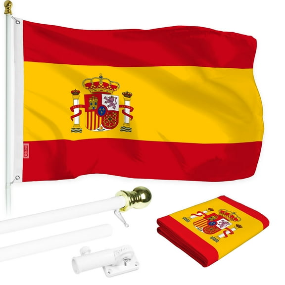 G128 - 6 Feet Tangle Free Spinning Flagpole (White) Spain Brass Grommets Printed 3x5 ft (Flag Included) Aluminum Flag Pole