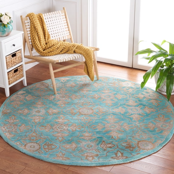 Safavieh Heritage Adams Damask Wool Area Rug, Turquoise/Multi, 6' x 6' Round