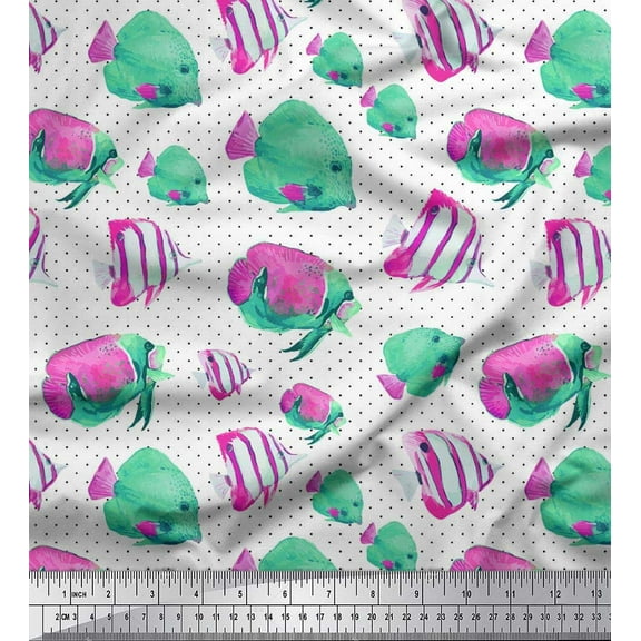 Soimoi Cotton Duck Fabric Dot & Fish Ocean Printed Craft Fabric by The Yard 42 Inch Wide