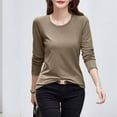 thumbnail image 4 of Antinious Women Plus Size Solid Crewneck Long Sleeve Thermal Underwear Tops,Fall Winter Savings!Sweatshirt for Women,Going Out Tops for Women,Khaki,S, 4 of 5