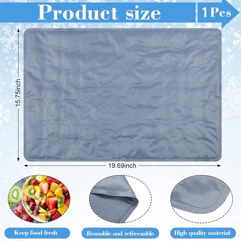 Heyingu 1Pcs Reusable Freezable Ice Mat for Buffet Table 19.6 x 15.7 Inch Flexible Ice Packs for Food Trays for Food Cheese Picnics Party(Grey)