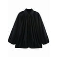 thumbnail image 3 of Veste Bombardier Bouffante pour Femmes Surdimensionnée Décontractée de Rue à Manches Chauve-Souris avec Col Rabattu et Fermeture Éclair Noire G, 3 of 7