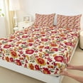 thumbnail image 3 of jejeloiu Red Rustic Flower Queen Sheet Sets,Countryside Botanical Floral Bed Set For Girls Kids 4pcs, 3 of 7