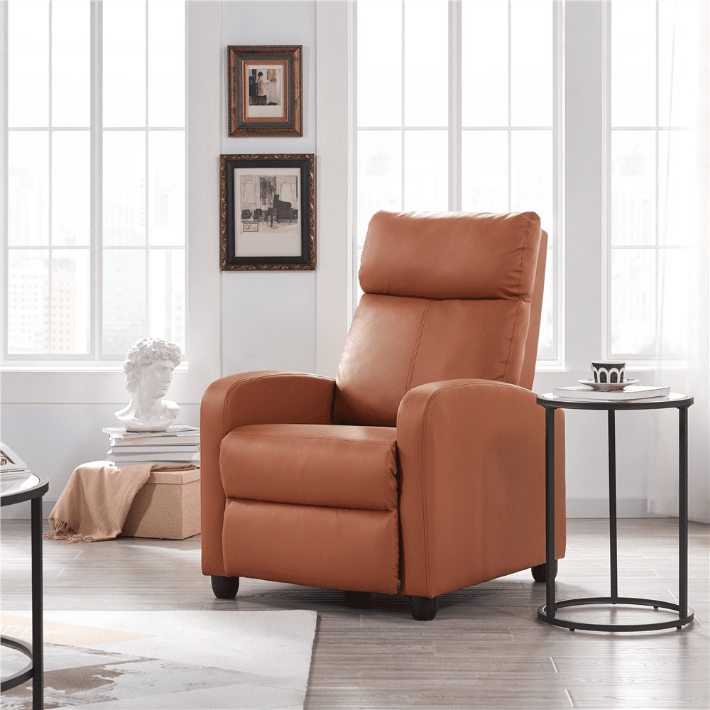 Renwick Faux Leather Push Back Theater Recliner, Set of 2, Tan