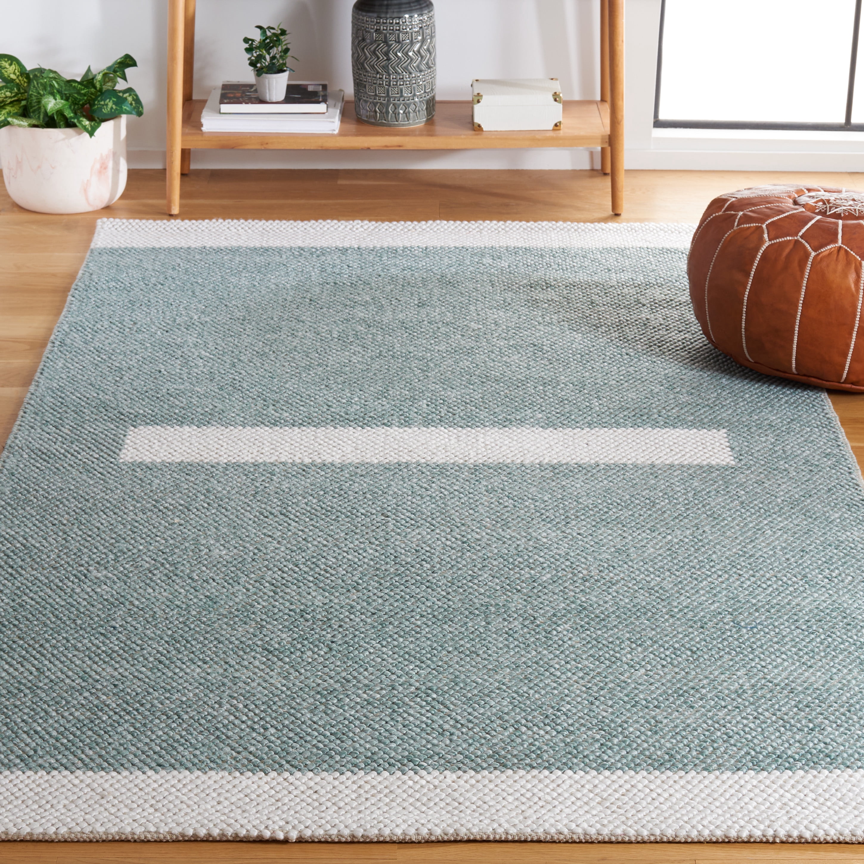 SAFAVIEH Natura Marina Striped Wool Area Rug, Turquoise/Ivory, 4' x 6'