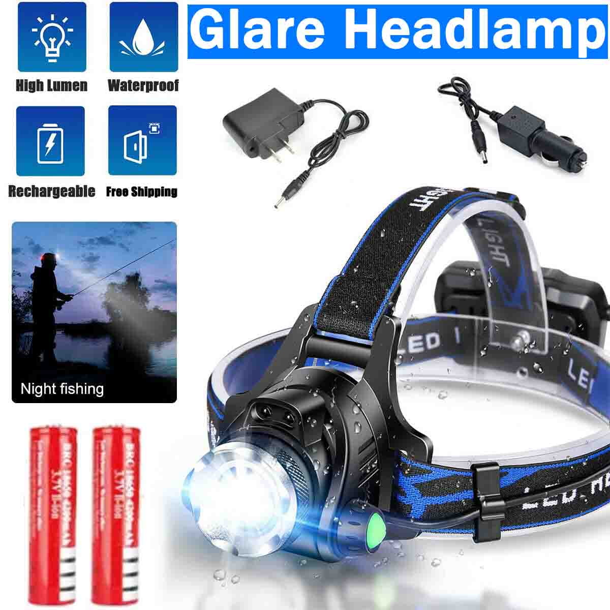 990000LM LED USB Rechargeable 18650 Headlamp Headlight Fishing Torch Flashlight 