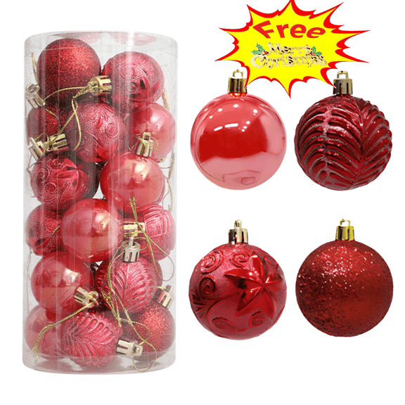 Fwttom 24Pcs Christmas Balls Ornaments, Hanging Painted Christmas Shatterproof Ball with Strings - Christmas Ornaments for Xmas Tree, Holiday, Wedding, Party (Free Pendant)