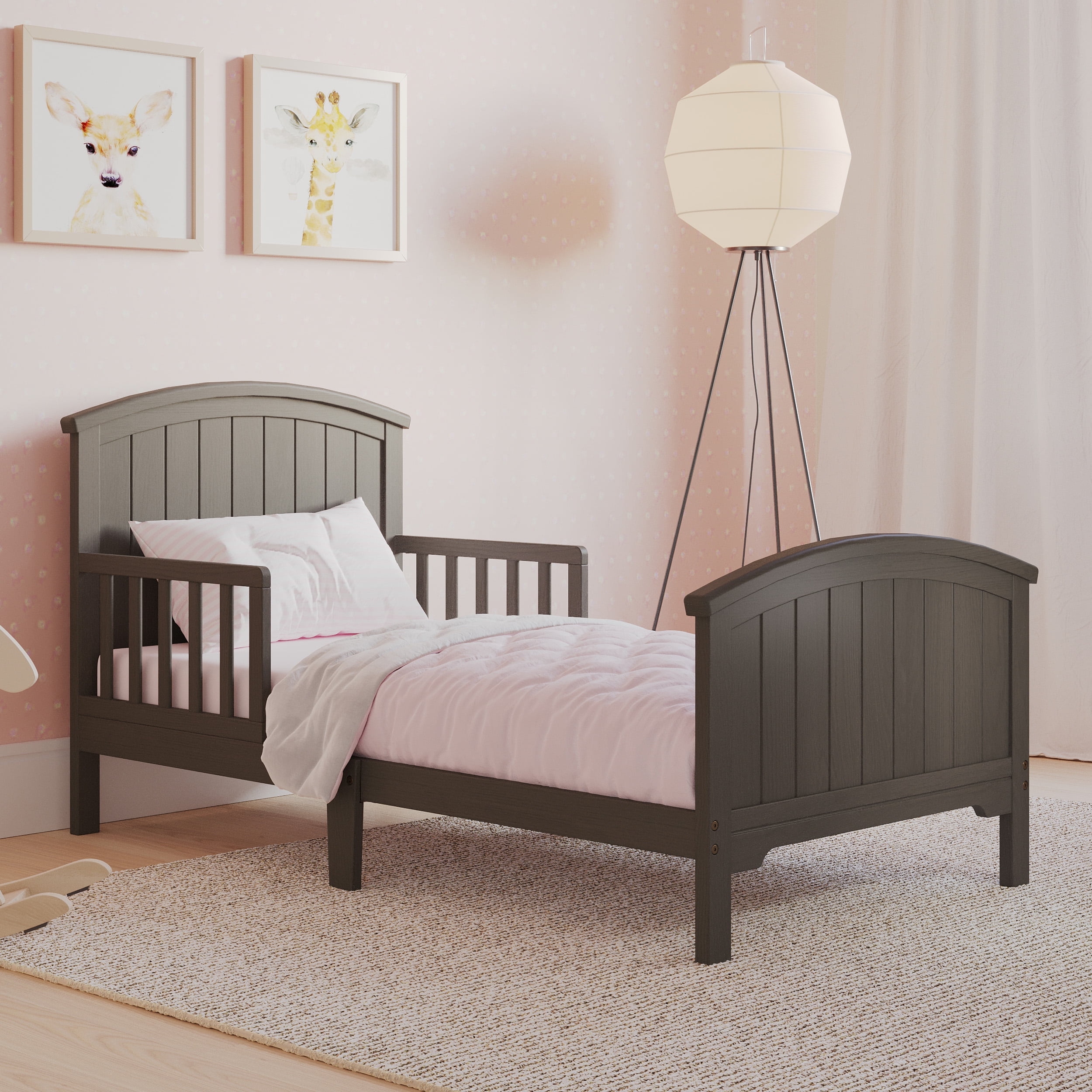 Child Craft Hampton Toddler Bed with Guard Rails, Arch Top, Low to Ground, Pine Wood, Dapper Gray