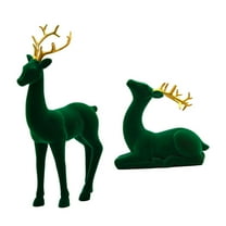 2 Pieces Reindeer Figurines Deer Statues Tabletop Ornaments Soft Flocked Resin for Living Room Bedroom Home Decor
