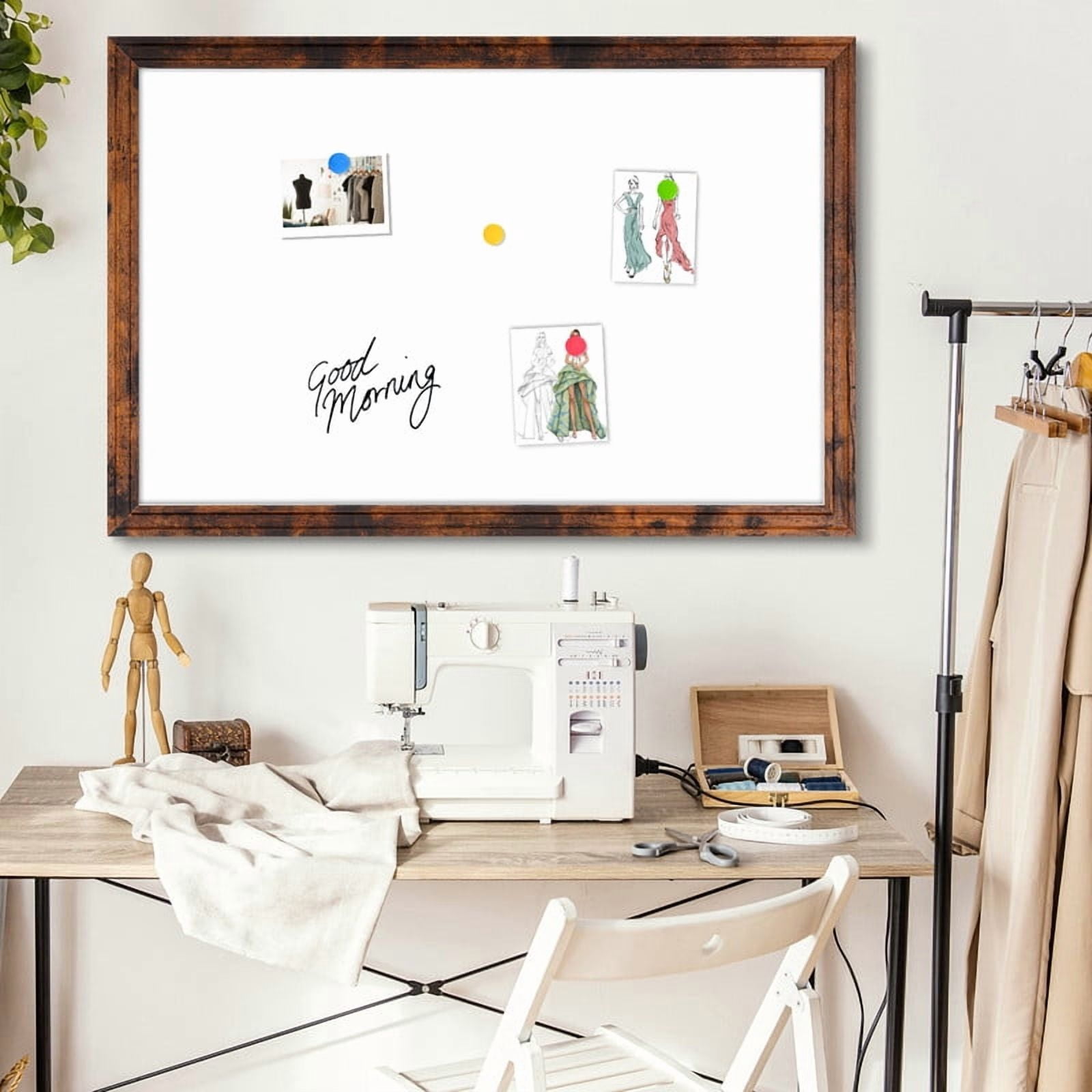DOLLAR BOSS Large Magnetic Dry Erase Whiteboard, 36"x24" Magnetic Whiteboard for Wall Vintage Wood Frame Wall-Mounted White Board Decorative Notice Board for,Office,Home with 4 Markers & 8 Magnets