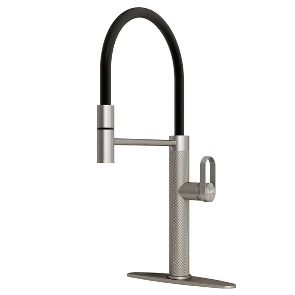 MASO Pull-Out Kitchen Faucet with 360° Swivel Modern Black Rubber Neck, Single Handle Single Hole Sink Faucet, 304 Stainless Steel, 2 Spray Modes, Brushed Nickel