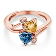 thumbnail image 3 of Gem Stone King 18K Rose Gold Plated Silver Yellow Citrine Persian Blue Moissanite and White Diamond Ring for Women (1.48 Cttw, Heart Shape 6MM, Gemstone November Birthstone, Size 7), 3 of 6
