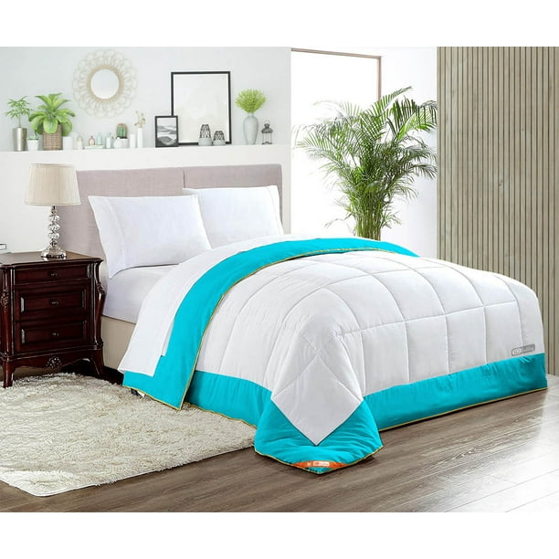 SGI Microfiber Comforter Set Alaskan King Size Turquoise Blue Two Tone Style 3 PC