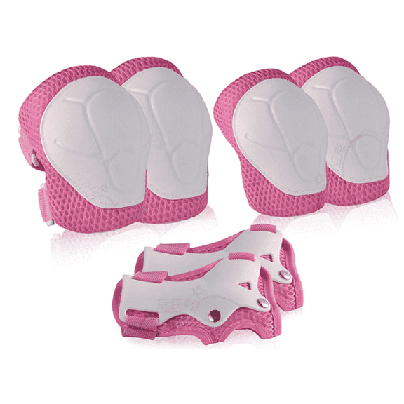 BESTSKY 6 in 1 Kids Knee Pads and Elbow Pads Set,Cushioned 12mm Padding Pads Set,Completely Breathable Protective Gear Set,White&Pink for Skating, Cycling, Scooter, Rollerblading, Sports, Playground