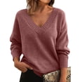 thumbnail image 2 of Women's Fashion Casual Solid Color Sweater Set Head V Neck Warm Long-sleeved Sweater for Fall Winter Layering and Comfort,Vermilion,5XL, 2 of 7