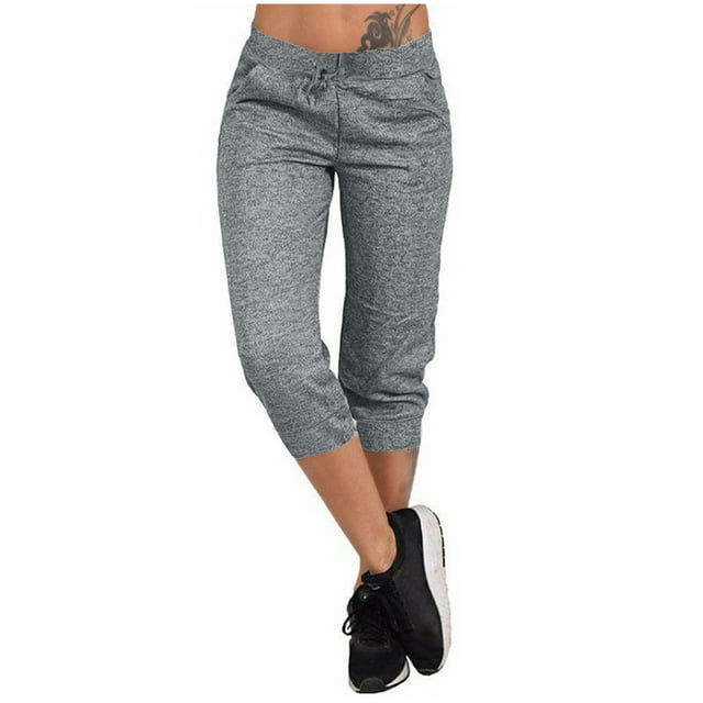 Timegard Womens Capri Pants Elastic Waisted Drawstring Comfy Crop Pants Summer Casual Shorts with Pockets