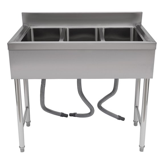 Commercial Stainless Steel Kitchen Three 3 Compartment Bay Sink with Faucet New
