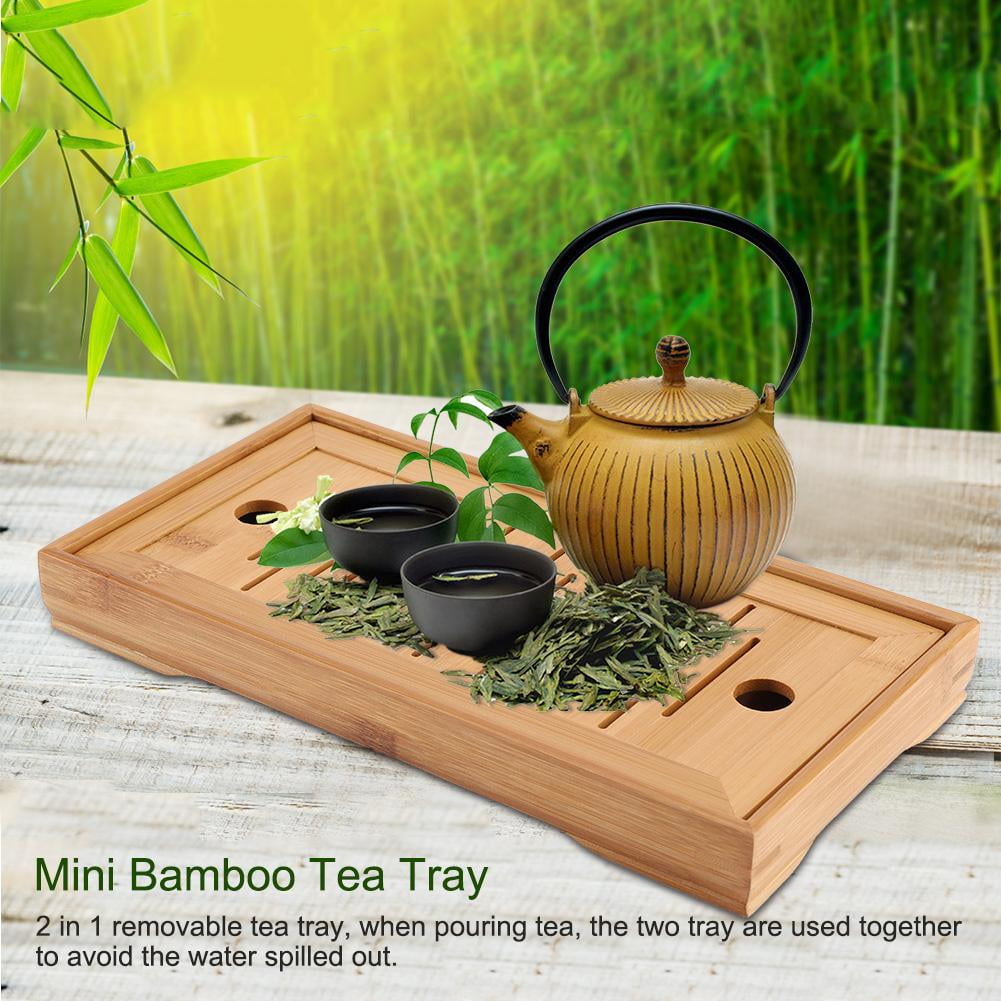 LYUMO Tea Tray, Bamboo Tea Tray,1Pc Bamboo Mini Tea Serving Tray Chinese Gongfu Tea Plate for