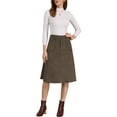thumbnail image 2 of Falda midi A-line de ante sintético elástico con bolsillos y cinturón para mujer Inspire Chic XL Café, 2 of 6
