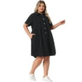 thumbnail image 3 of DARING DIVA Stylish Plus Size Denim Babydoll Pockets Dress 3X Black, 3 of 6