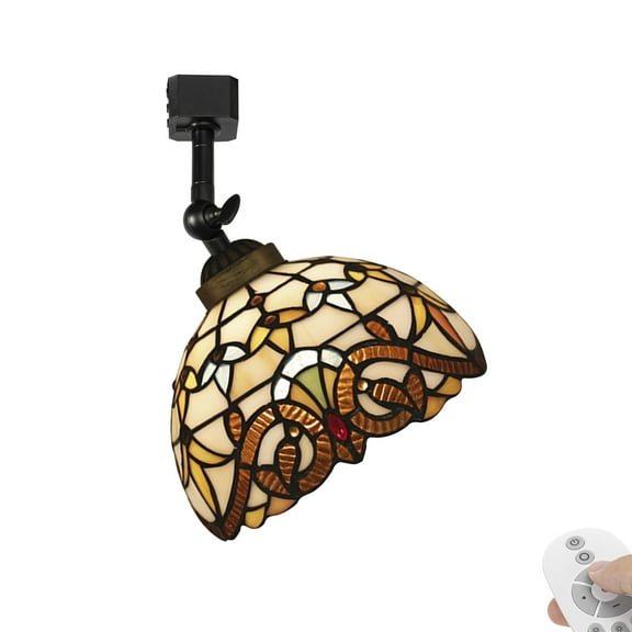 KAYYELAMP Dimmable J-Type Track Head Lighting Adjustable Angle Tiffany Ceiling Light Multi-Color Brown Glass Handmade Antique Track Light Fixture For Gallery Mirror Front(No Track)