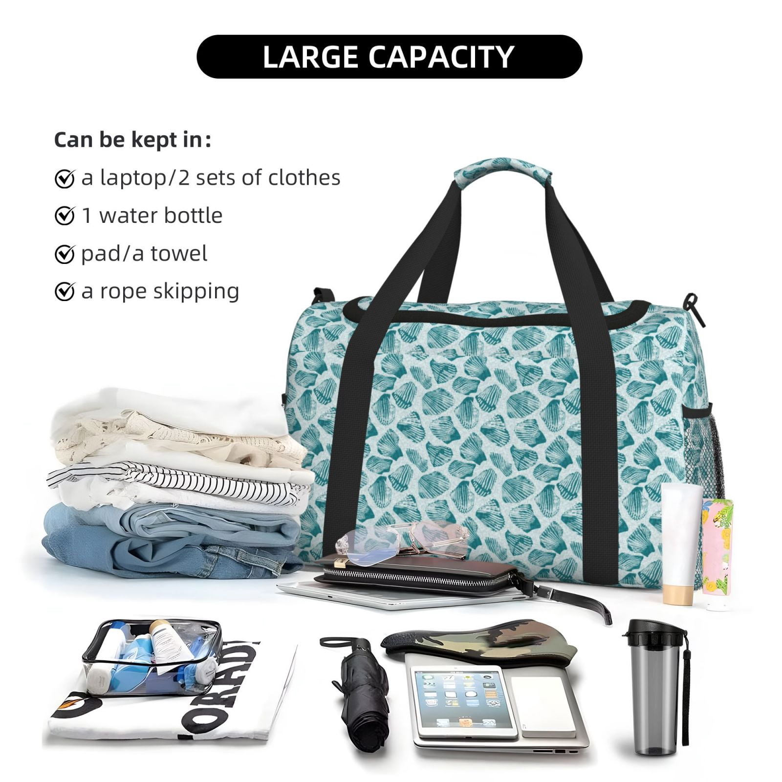 Fuzoiu Teal turquoise shell Print Travel Duffle Bag,Carry On Tote Bags,Duffel Bag,Sport Gym Bag, Hospital Bag for Labor and Delivery, Overnight Bag,Luggage Bag