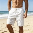 thumbnail image 4 of Men's Linen Casual Classic Fit 11 Inch Inseam Elastic Waist Shorts with Drawstring, 4 of 4