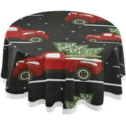 SKYSONIC 60" Christmas Truck Tree Round Tablecloth Snow Winter Holiday Table Cloth Cover Mat Washable Polyester Dining Decorative for Holiday Home Picnic Party Wedding