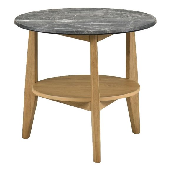 Coaster Bradley Round SmartTop Wood End Side Table in Gray/Natural