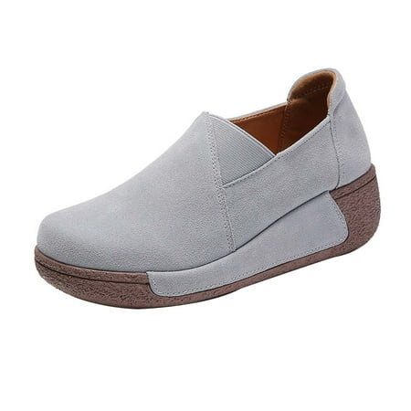 

FRSASU Women s Shoes Clearance Thick-soled Rocking Shoes Women s Single Shoes Mother Shoes Leather Shoes Gray 9(42)