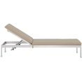 thumbnail image 3 of Modway Chaise Longue de Patio Inclinable en Rotin Shore Argenté et Beige, 3 of 4
