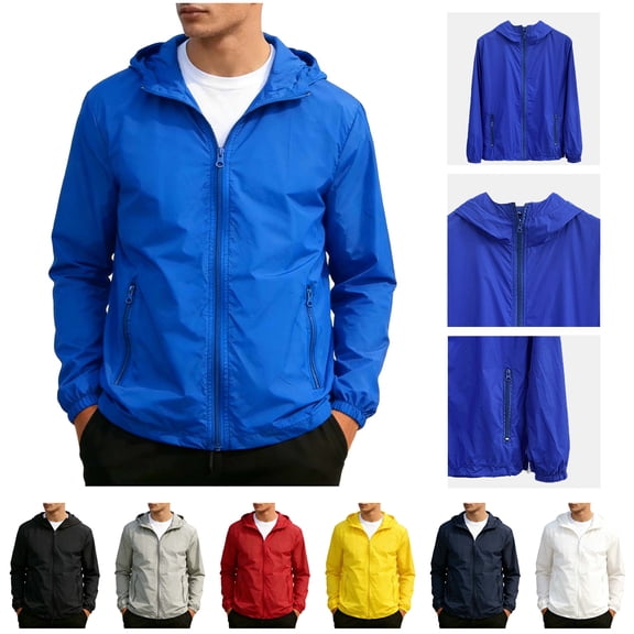 WAENQINLA Rain Jackets for Men with Hood UV Protection Zip Up Hooded Sun Shirts Travel Hiking Cycling Long Sleeve Lightweight Raincoats with Zipper Pockets M-3XL Blue Shirt
