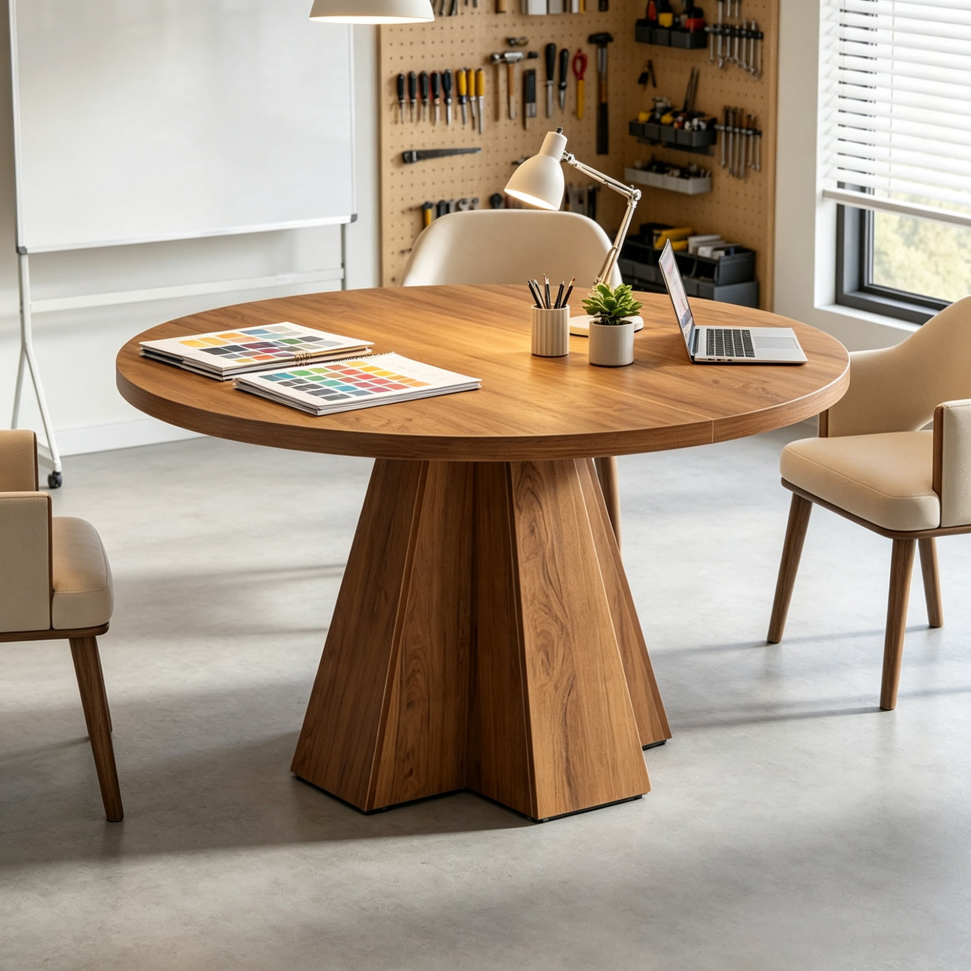 Small Round Conference Table, Durable Meeting Table with Reinforced Tabletop