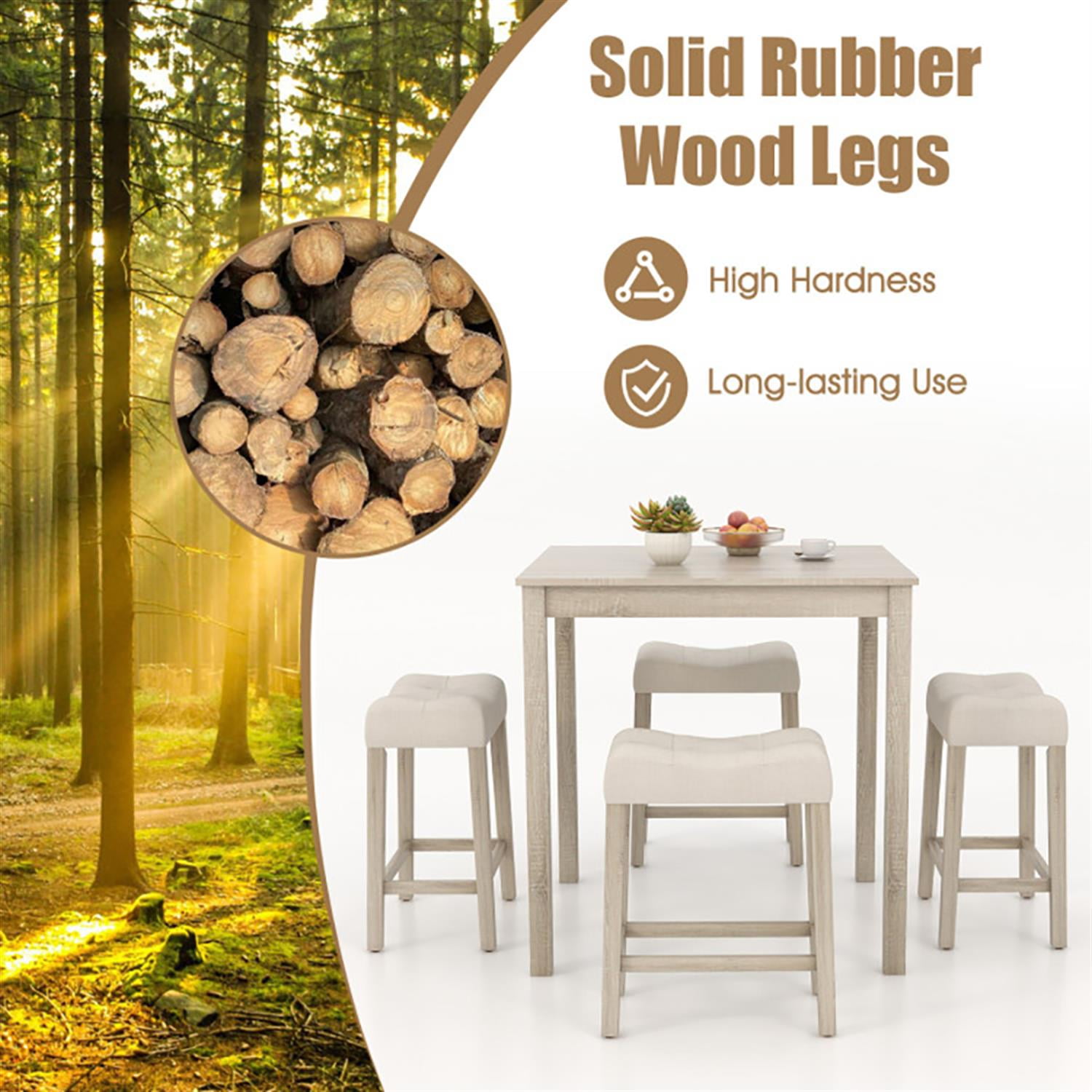 Demi Bonn 5-Piece Bar Table Set with Square Table and 4 Padded Stools, 35" Wooden Kitchen Dining Table Set, Perfect for Small Space, Gray