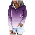thumbnail image 2 of WEAIXIMIUNG Chandails en Molleton Courts pour Femmes Chandail à Capuchon Automne et Hiver Style de Rue Changeant Progressivement de Couleur Col à Boutons Poche Cordon de Serrage Chandail à Capuchon de Sport Décontracté (2), 2 of 5