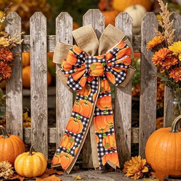 AuroraX Halloween Faux Ribbon Bow Decor Harvest Party Bow Decoration Hanging Pumpkin Cute Farmhouse Indoor Home Fall Decoration Orange