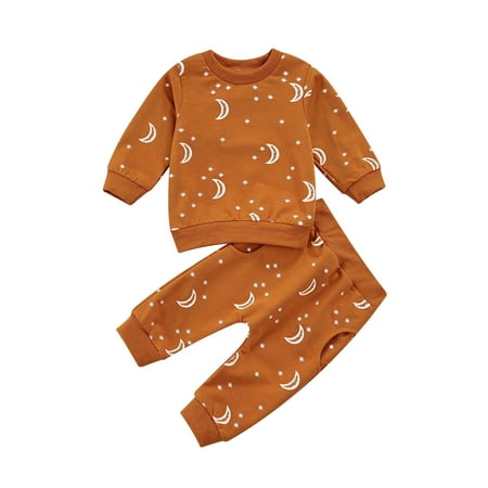 

Qiylii Unisex Toddlers Tracksuit Moon Star Pattern Pullover Tops + Pants