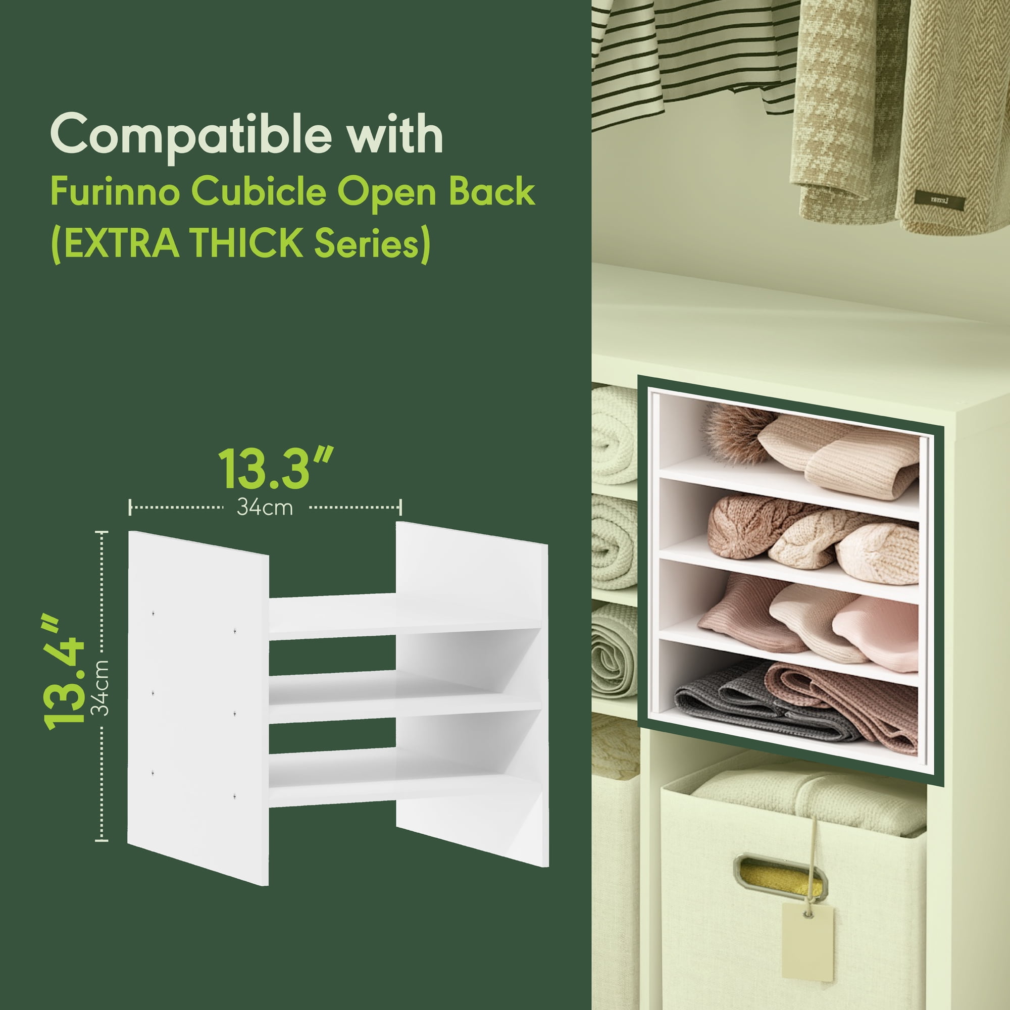 Furinno CUBICLE 3-Tier Cube Shelf Insert, Storage Organizer Accessory, Plain White, Fits Furinno Extra Thick Cubes