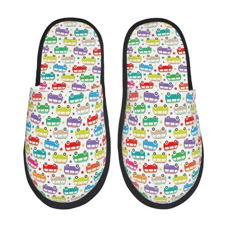 Balery Colorful Bus Slient Indoor Furry Fleece Comfort House Shoes Soft Non-Slip Home Shoes Cotton slippers House Slippers-- Medium