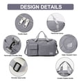 thumbnail image 6 of DAKIMOE Travel Duffle Bag for Women Men, Weekender Overnight Bags Carry on Gym Bag with Wet Pocket/Adjustable Strap/Shoe Compartment, Foldable Waterproof Duffel Tote for Plane Sports Dance, Gray, 6 of 10