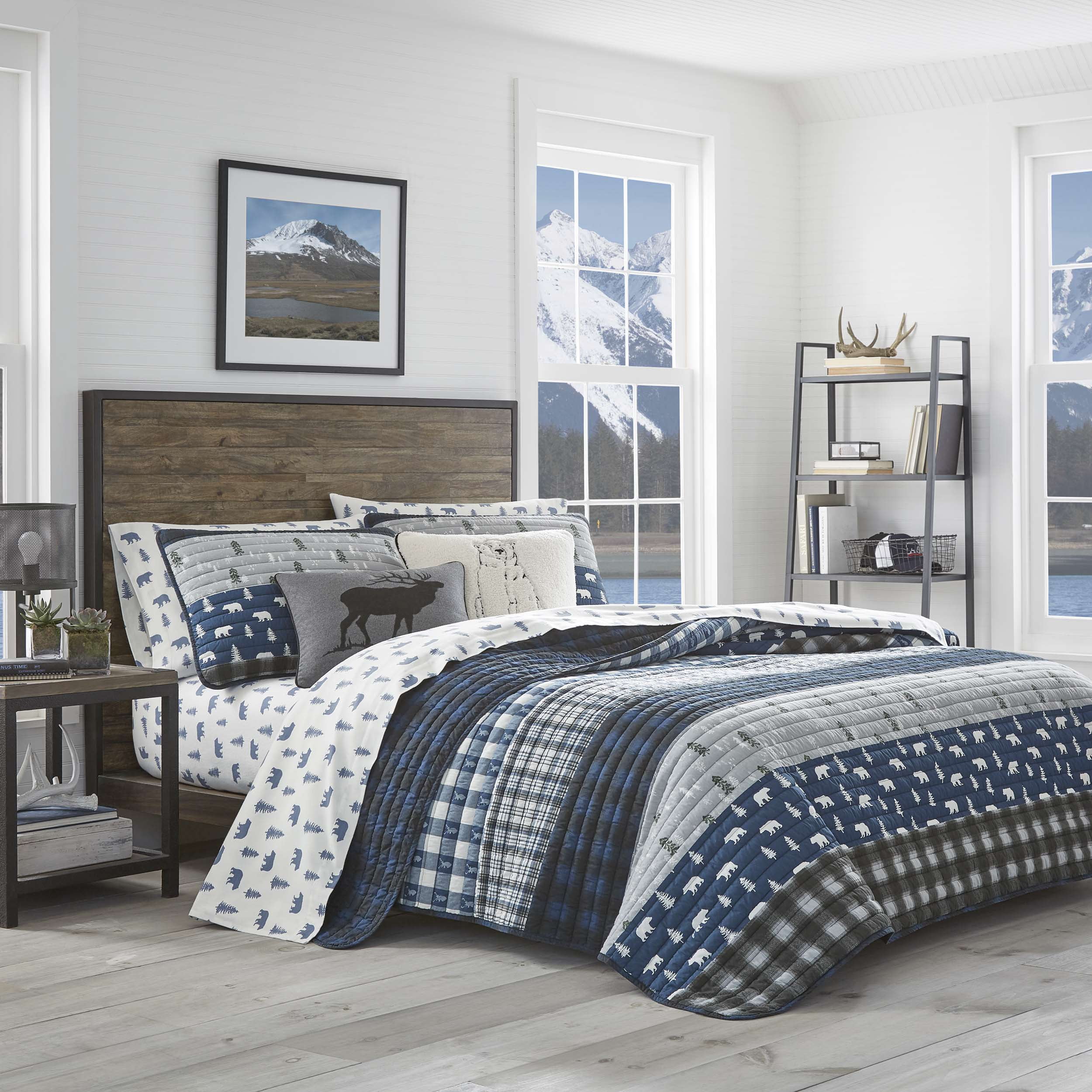 Eddie Bauer Plaid Cotton Plain Weave Quilt Sets, King, Blue