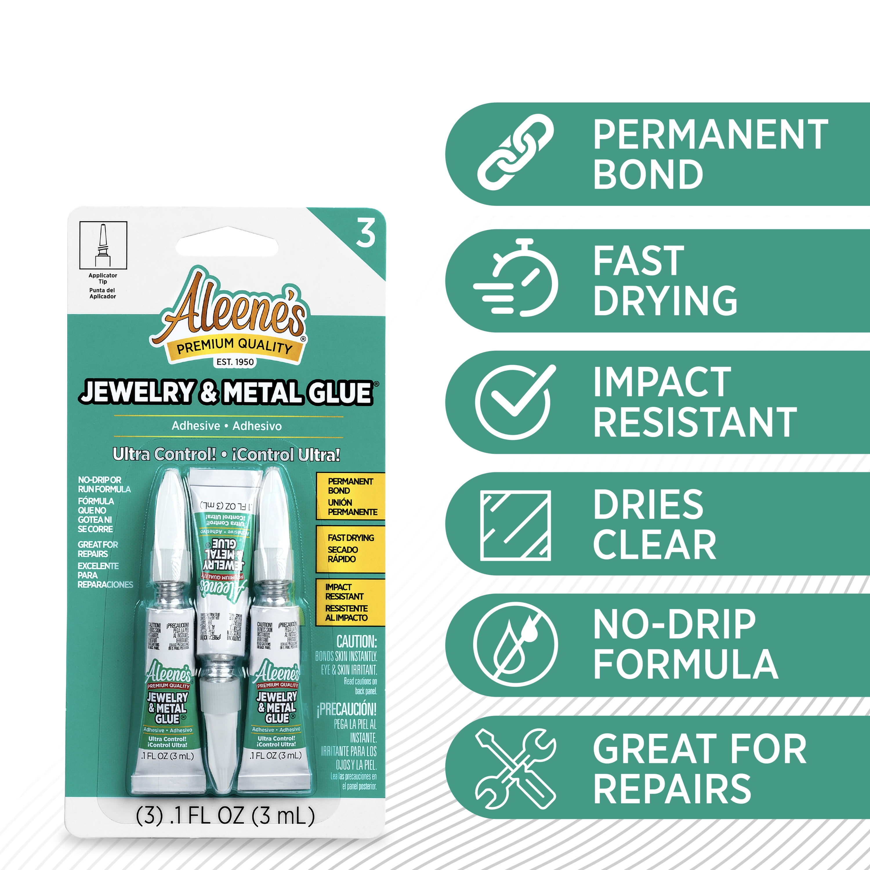 (3 pack) Aleene's Jewelry & Metal Glue 0.1 fl oz 3 Pack, Dries Clear, Permanent Bond
