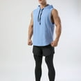 thumbnail image 2 of SWSMCLT Men's Workout Top Soft Quick Dry Loose Hooded Vest Fit Tank Top Running Summer Sleeveless Hoodies High Low Casual Fall Sky Blue X-Large, 2 of 4