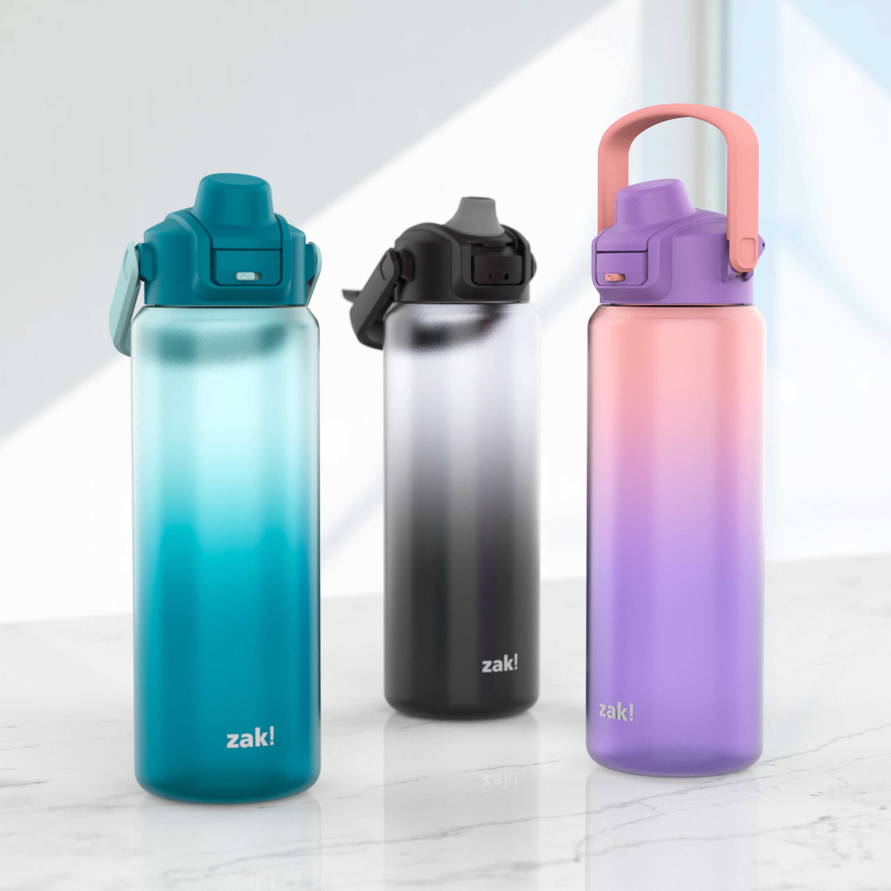Zak Designs Soft Paint 32oz Durable Plastic Liberty Straw Water Bottle (Ombre Purple)