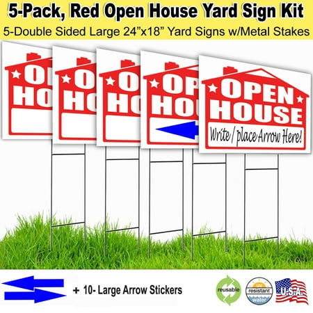 5 Pack Open House Lawn Signs with Stakes, and Arrow