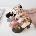 thumbnail image 5 of Sandalias de tacón grueso de gamuza con hebilla de estilo europeo y americano de verano, zapatos de tacón alto romanos para mujer, 5 of 5