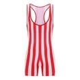 thumbnail image 3 of Raenseen Maillot de Bain une Pièce pour Hommes, Boxeur Athlétique à Rayures, Rouge&Blanc P, 3 of 7