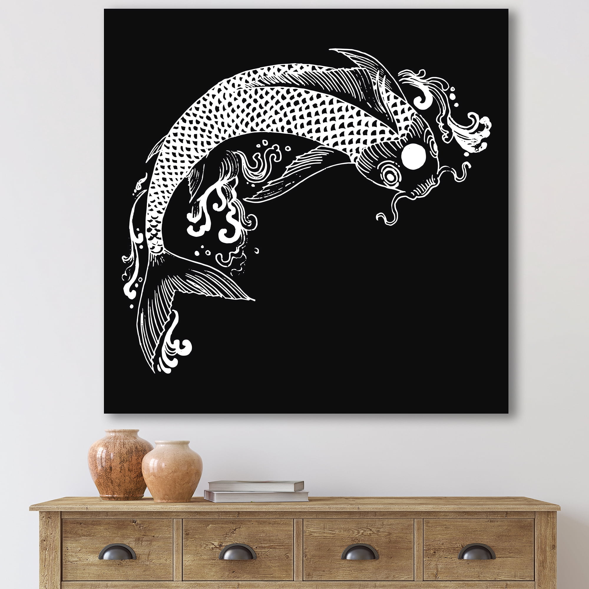 Designart ' Chinoiserie With Koi Fish I ' Traditional Canvas Wall Art Print